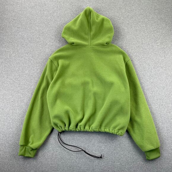 Y2K Route 66 Fleece Sweatshirt Womens L Lime Green Cropped Hoodie 1/2 Zip Retro - Picture 2 of 16